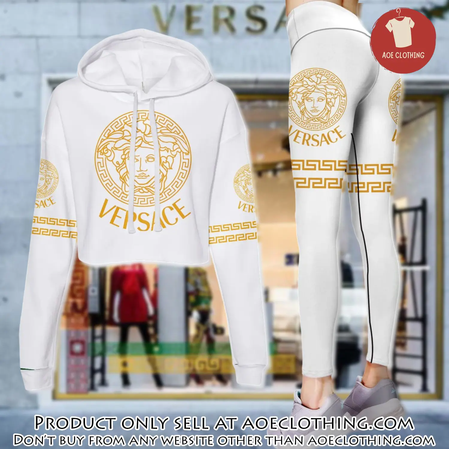 Versace golden medusa white luxury brand clothes leggings and crop top set for women aoe1454777